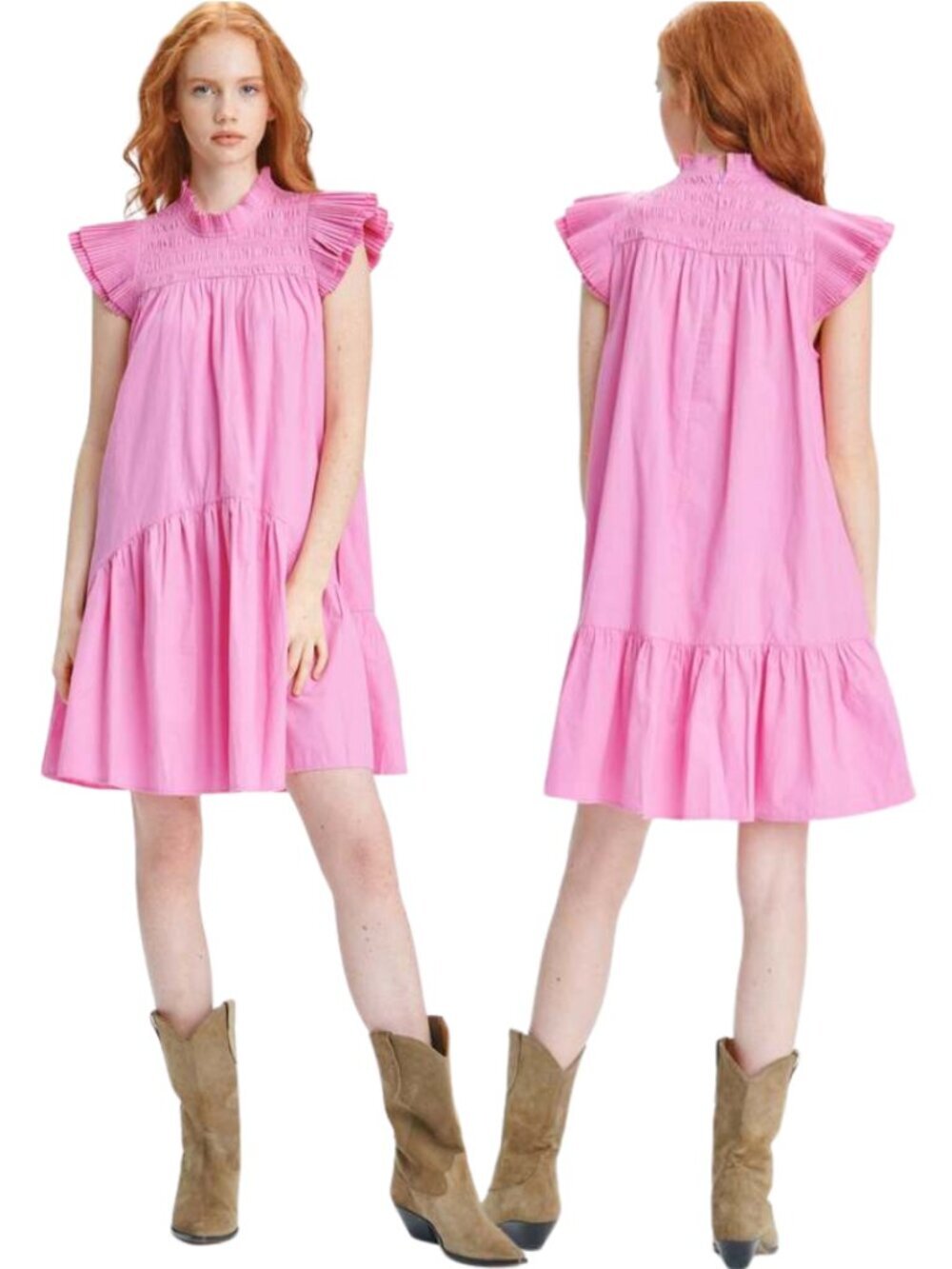 Love The Label Poppy Mini Dress Women's XS Coral Ruffles Smocked Cocktail Cotton